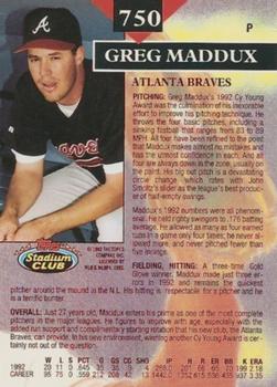 1993 Stadium Club - First Day Production #750 Greg Maddux Back