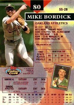 1993 Stadium Club - First Day Production #80 Mike Bordick Back