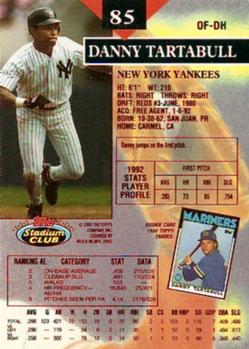 1993 Stadium Club - First Day Production #85 Danny Tartabull Back