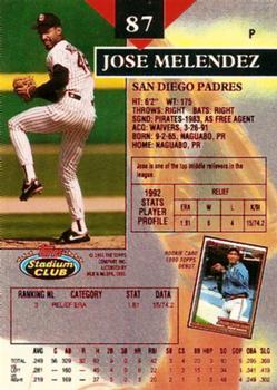1993 Stadium Club - First Day Production #87 Jose Melendez Back