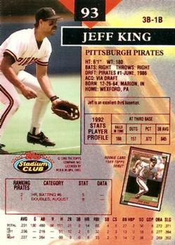 1993 Stadium Club - First Day Production #93 Jeff King Back