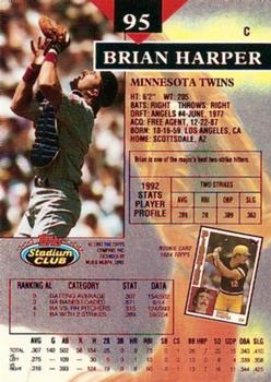 1993 Stadium Club - First Day Production #95 Brian Harper Back