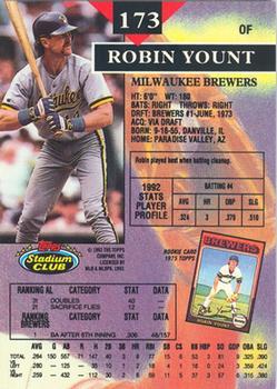 1993 Stadium Club - Members Only #173 Robin Yount Back