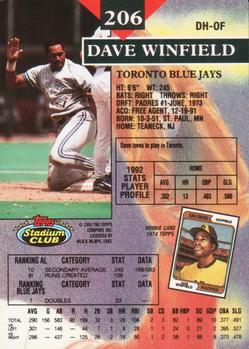 1993 Stadium Club - Members Only #206 Dave Winfield Back