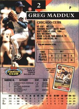 1993 Stadium Club - Members Only #2 Greg Maddux Back