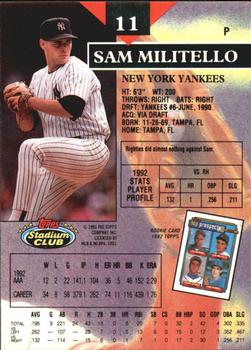 1993 Stadium Club - Members Only #11 Sam Militello Back