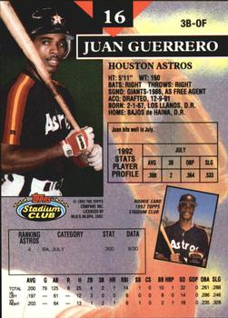 1993 Stadium Club - Members Only #16 Juan Guerrero Back