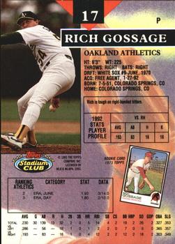 1993 Stadium Club - Members Only #17 Rich Gossage Back