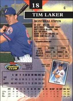 1993 Stadium Club - Members Only #18 Tim Laker Back