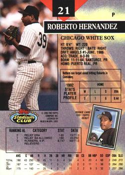 1993 Stadium Club - Members Only #21 Roberto Hernandez Back