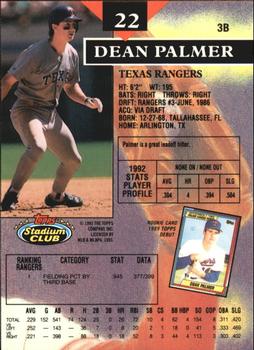 1993 Stadium Club - Members Only #22 Dean Palmer Back