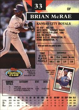 1993 Stadium Club - Members Only #33 Brian McRae Back