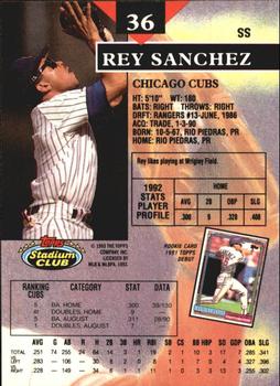 1993 Stadium Club - Members Only #36 Rey Sanchez Back