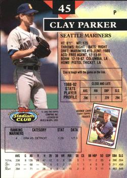 1993 Stadium Club - Members Only #45 Clay Parker Back