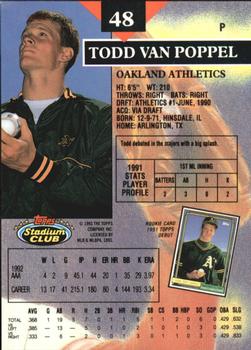 1993 Stadium Club - Members Only #48 Todd Van Poppel Back