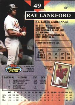 1993 Stadium Club - Members Only #49 Ray Lankford Back