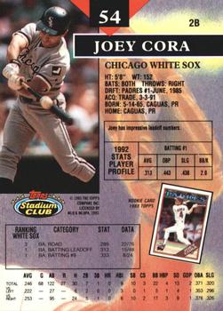 1993 Stadium Club - Members Only #54 Joey Cora Back