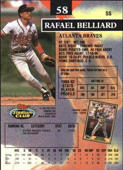 1993 Stadium Club - Members Only #58 Rafael Belliard Back