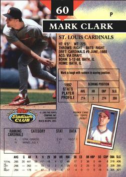 1993 Stadium Club - Members Only #60 Mark Clark Back