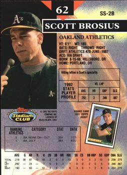 1993 Stadium Club - Members Only #62 Scott Brosius Back