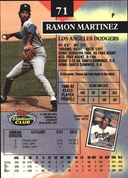 1993 Stadium Club - Members Only #71 Ramon Martinez Back