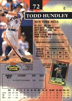 1993 Stadium Club - Members Only #72 Todd Hundley Back