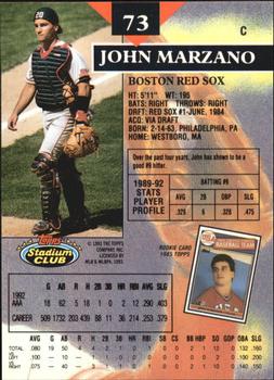1993 Stadium Club - Members Only #73 John Marzano Back