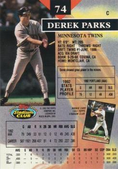 1993 Stadium Club - Members Only #74 Derek Parks Back