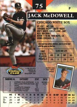 1993 Stadium Club - Members Only #75 Jack McDowell Back