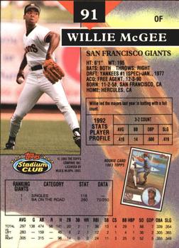 1993 Stadium Club - Members Only #91 Willie McGee Back