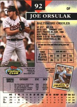 1993 Stadium Club - Members Only #92 Joe Orsulak Back