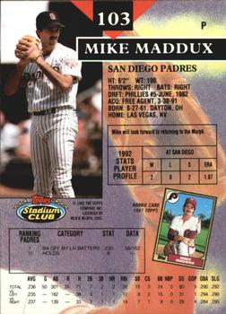 1993 Stadium Club - Members Only #103 Mike Maddux Back