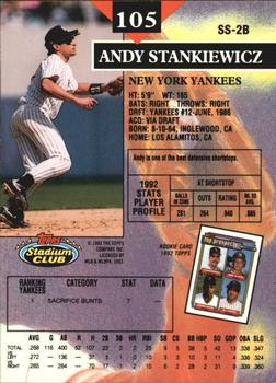 1993 Stadium Club - Members Only #105 Andy Stankiewicz Back