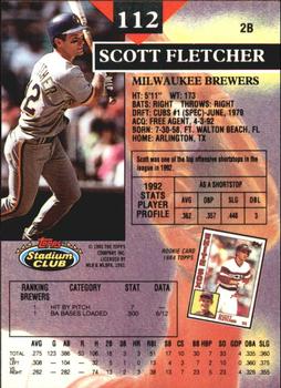 1993 Stadium Club - Members Only #112 Scott Fletcher Back