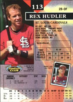 1993 Stadium Club - Members Only #113 Rex Hudler Back