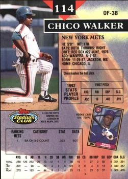 1993 Stadium Club - Members Only #114 Chico Walker Back