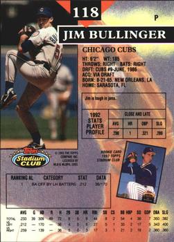 1993 Stadium Club - Members Only #118 Jim Bullinger Back