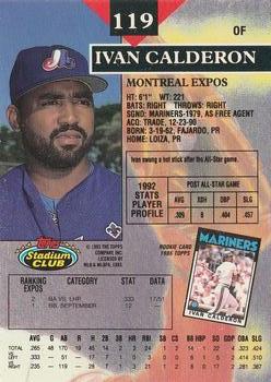 1993 Stadium Club - Members Only #119 Ivan Calderon Back