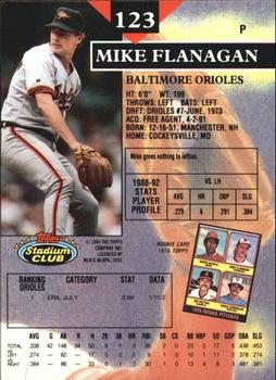 1993 Stadium Club - Members Only #123 Mike Flanagan Back