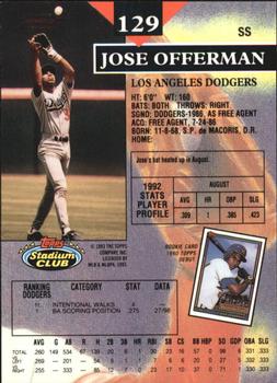 1993 Stadium Club - Members Only #129 Jose Offerman Back