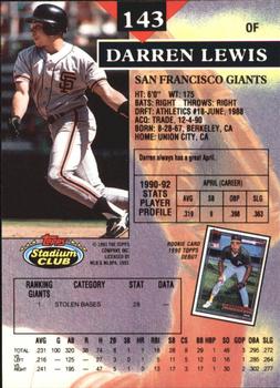 1993 Stadium Club - Members Only #143 Darren Lewis Back