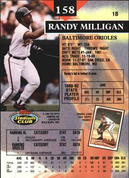 1993 Stadium Club - Members Only #158 Randy Milligan Back