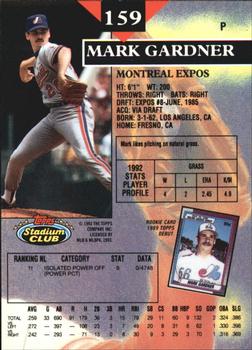 1993 Stadium Club - Members Only #159 Mark Gardner Back