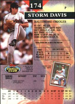 1993 Stadium Club - Members Only #174 Storm Davis Back