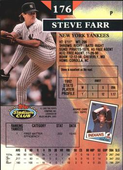 1993 Stadium Club - Members Only #176 Steve Farr Back