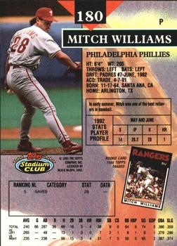 1993 Stadium Club - Members Only #180 Mitch Williams Back