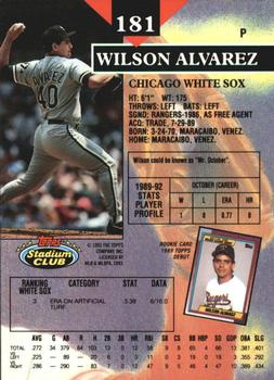 1993 Stadium Club - Members Only #181 Wilson Alvarez Back
