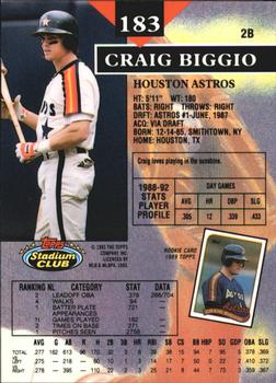 1993 Stadium Club - Members Only #183 Craig Biggio Back