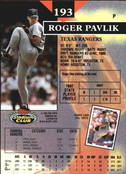 1993 Stadium Club - Members Only #193 Roger Pavlik Back