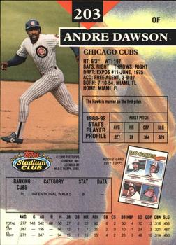 1993 Stadium Club - Members Only #203 Andre Dawson Back